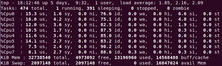 Individual CPU core statistics in top